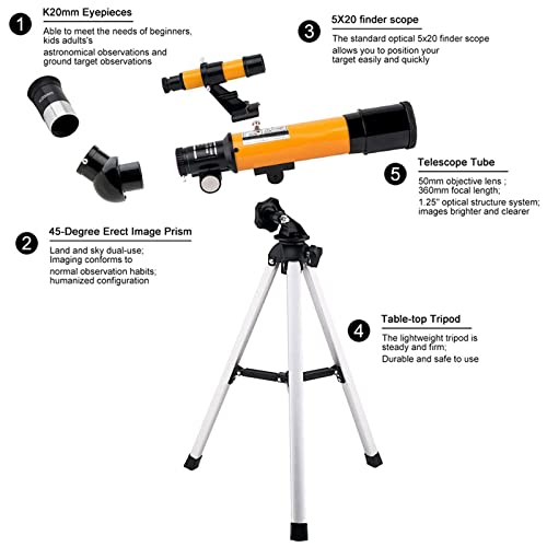 Telescopio Astronómico Refractor 50mm Apertura 360mm Focal miniatura 7