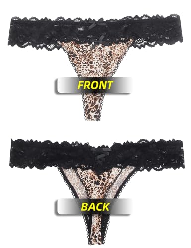 Image of ohyeah Sexy Lace G-String Thongs Panties Low Rise Underwear Undies for Women Cotton Crotch Cheeky Tangas Panties 4-18