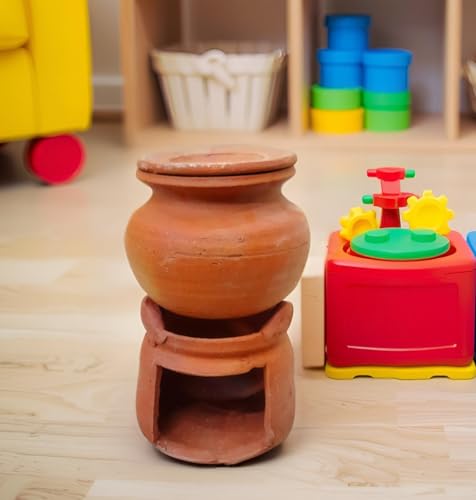 Image of ZENRISE Clay Matka Pot and Stove Children Kitchen Cooking Set Toy, Miniature Set