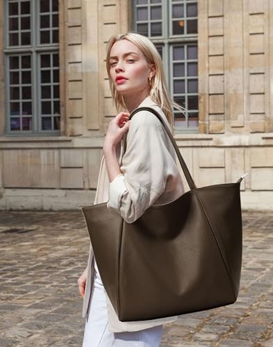 Image of KALIDI Large Tote Bag Vegan Leather Casual Zipper Work Bag Weekender Hobo for Women 16L Oversize Shoulder Travel Purse
