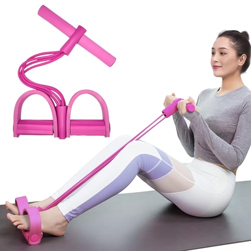 Multifunktionales elastisches Zugseil für Pedale, Home Spannseil, elastisch, 4 Röhren für Bauchübungen, für Bauchmuskeln, Taille, Arme, Beine, Stretching, Abnehmen (Rosa)