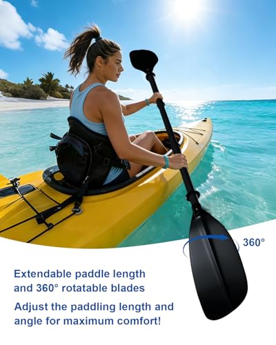 Quynhni Adjustable Kayak Paddle 62–87 Inches Paddle for Kayak Stainless Steel Shaft Fiberglass Blades Non-Slip Matte Grip Kayak Oar for Youth & Adults with Carry Bag