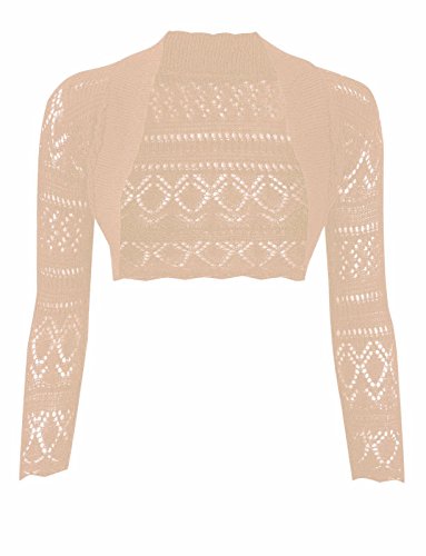 Bolero de manga larga para mujer Janisramone chaqueta corta beige ganchillo S