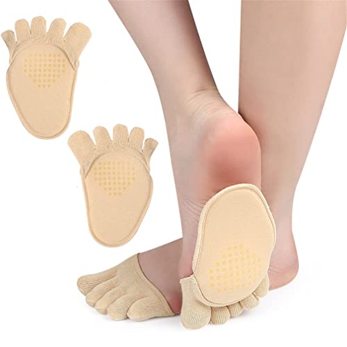 Toe Topper Socks for Women No Show Five Finger Half Palm Socks Non-Slip for High Heels, Relieve Pain Blister