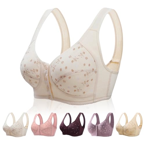 Daisy Bra for Seniors, Front Closure Bras for Older Women,2024 New Comfortable Convenient Front Close Button Cotton Bras (White, 5XL)