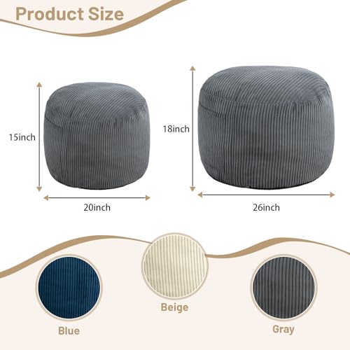 Manyday Round Stuffed Pouf Ottoman,Corduroy Foot Rest with Rebound Foam Filled, Furry and Fluffy Foot Stool Ottoman, Floor Poufs for Living Room (Gray, 20" D x 20" W x 15" H) by Manyday - Image 8