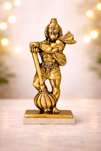 Image of STYSHION SPHERELord Hanuman Bajrang Bahubali Double Sided Metal Idol | Hindu God Murti for Home Temple, Office Desk, Car Dashboard, Pooja & Gifting(Bahubali Hanuman)(Golden)