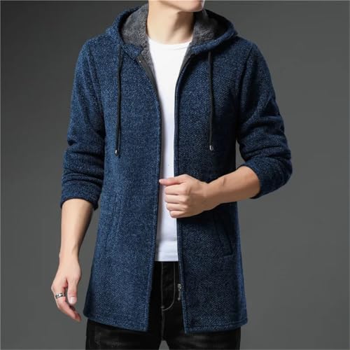 Men Hooded Cardigan Knitted Long Sweatercoat Zipper Solid Sweaters4
