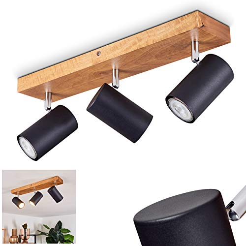 Deckenleuchte Zuoz, Deckenlampe aus Metall in Schwarz und Holz,...