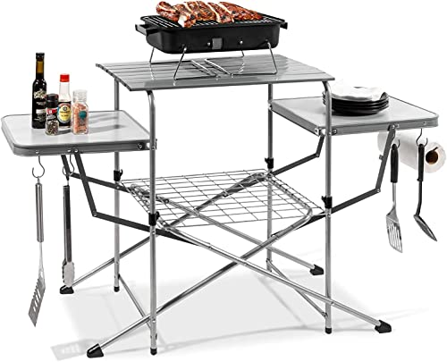 ABCCAMPING Tragbarer Grilltisch-VC Picknicktische, Metall, Silber Cover