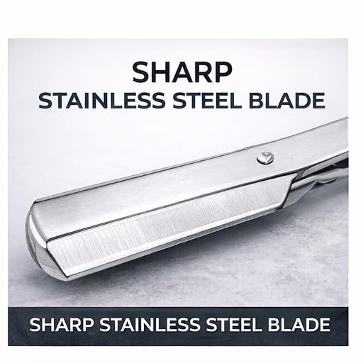 Image of (Made In Dubai) Straight Edge Stainless Steel Folding Shaving Razor knife, For Men, Ustra Razor For Men And Boys (Stainless Steel Matte Black)