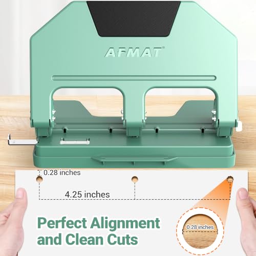 Image of AFMAT 3 Hole Punch Heavy Duty, 9 /32 inch Hole Diameter, 50-Sheet 3 Hole Puncher for Binder, 50% Reduced Effort, Metal Three Hole Punch w / 10,000+ Uses, Bulit-in S.S. Paper Guide, Large Chip Tray, HPX5