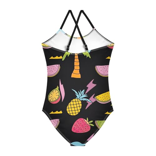 CHIFIGNO Tropical Fruits Black Little Girl Bathing Suit Quick Dry Crossback One Piece Swimsuit 3T2