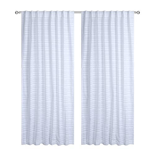 Bedding Craft - White Cotton Curtain Panels - Set Of 2, 50X96, Tab Top, Farmhouse Stripe Design - Ideal Window Treatment For Bedroom, Reverse Panels, Drapes, And Home Decor #TOP7