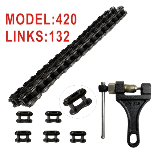 Image of 420 Motorcycle Chain 132 Link with Chain Breaker | Standard Roller Chain with 6 Connecting Master Link for 100cc 110cc 125cc Mini ATV Quad Go Kart Scooter