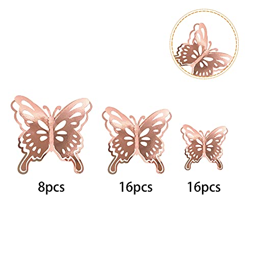 40 Pcs Rose Gold Lively 3D Butterfly Cupcake Toppers Hollow Art Butterfly Cake Topper Decorations For Baby Shower Wedding Anniversary Kids Birthday Party Supplies Mixed Size #TOP2
