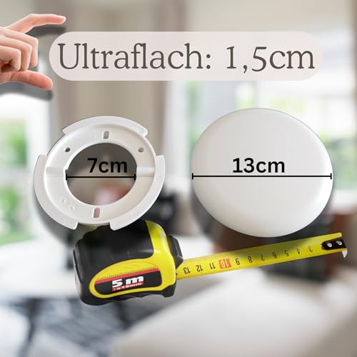Kabelabdeckung Decke Ø13 cm x 1,5 cm Weiß – Flache Deckendose für Lampenanschluss, Abdeckdose & Abzweigdose für Deckenlampe, Deckenrosette, Lampenabdeckung Deckenlampe Abdeckung