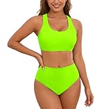 Generisch Costume da bagno Tankini in due pezzi con elegante scollatura sulla schiena per un perfetto comfort in spiaggia e in piscina, Verde chiaro, XL