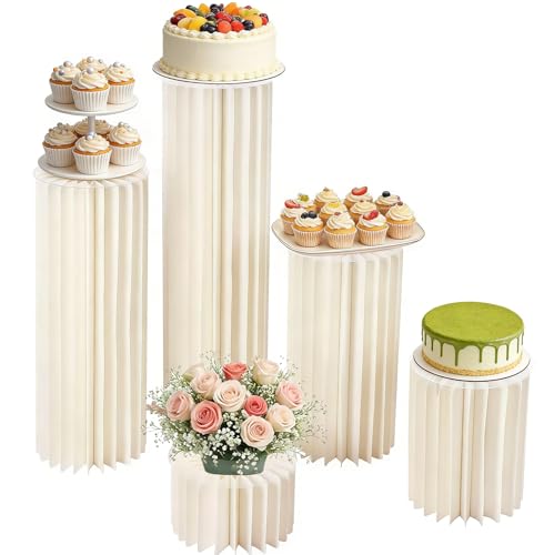 5 Stück Faltbare Papiersäulen, Hochzeit Karton Vasen, Zylinder Basisanzeige(Durchmesser 30cm, Höhe 20,40,60,80,100cm),Karton Blumensäule für Verlobung Geburtstag Tischdekoration Hochzeiten Dekoration