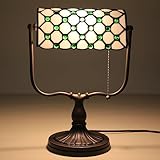 uziqueif lampada da tavolo tiffany, lampada da scrivania vintage, paralume in vetro, abat jour da comodino con interruttore a catena, per la casa, il letto, la scrivania, ufficio,g