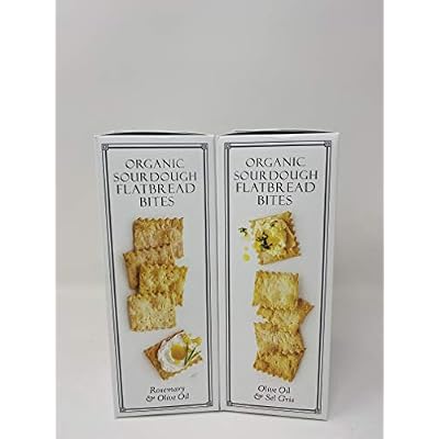 Rustic Bakery Crackers Organic Rosemary Sourdough Gourmet Flatbread Bite Size Twice Baked Variety Bundle | Olive Oil & Sel Gris, Rosemary & Olive Oil- 4 oz