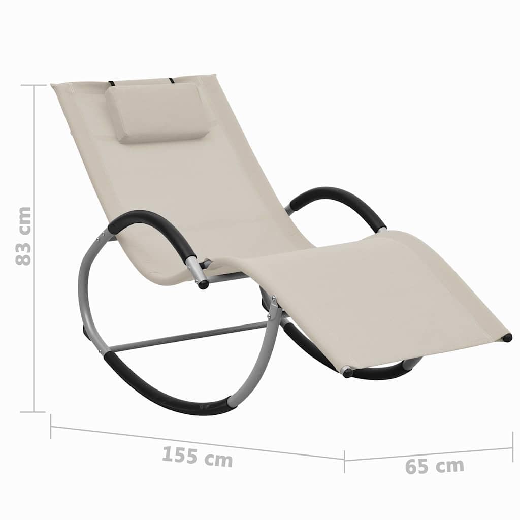 Leżak do opalania z poduszką, kremowy, tekstylen, leżak ogrodowy, składany, regulowany, na taras, balkon, basen, plażę, kemping i wellness na zewnątrz