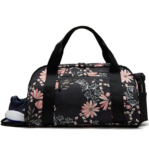 Pander 28L Large Gym Duffle Bag with Shoe Compartment, Fit for Travel, Weekend, Sports, Workout, Overnight.(Black Floral)
