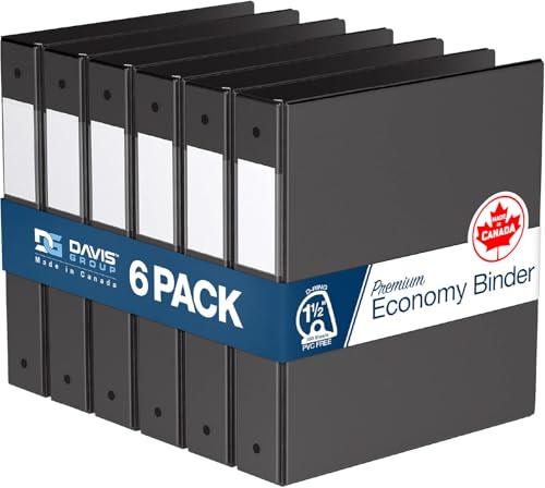 Premium Economy 3-Ring Binder, Spine Label, 1.5" D Rings, Black, 6 Pack