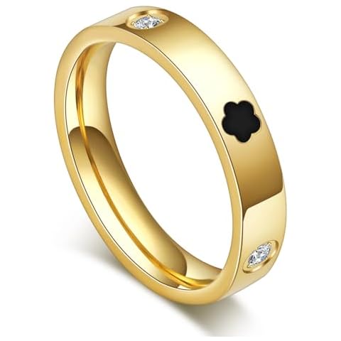 AmorArtSky 18k Gold Five Leaf Clover Dainty Inlaid Zircon Ring for Women:Fashion Lucky Five Leaf Love Promise Rings Stainless Steel Wedding Band Promise Ring Jewelry Birthday Gifts for Women Cover
