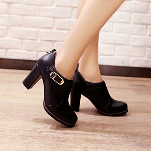 MIOKE Women's Round Toe Chunky Platform Oxford Pumps Buckle Slip On High Heel Zipper Uniform Dress Shoes4