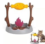 wodjcks Lagerfeuer-Katzenfutterautomat, Langsamer Futterautomat für Katzen am Lagerfeuer, Gegrillte Hähnchenschenkel 360° drehbares Leckspielzeug mit 3 Futterauslässen, für Interaktivität