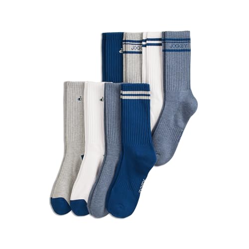 Jockey Men's Socks Men's Everyday Cotton Blend Crew Sock - 8 Pack, White/Blue/Grey/Navy, 7-12