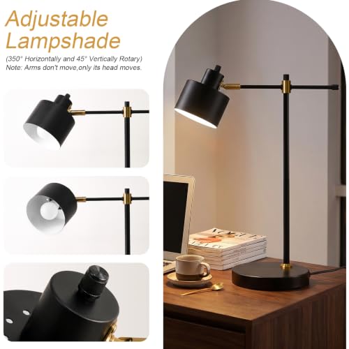 Image of OYEARS 22.2 inch Modern Desk Lamp, Metal Table Lamp with LED Bulb, Adjustable Reading Lamps for Living Room, Mid Century Task Lamp for Home Office, Industrial Bedside Lamps with Solid Base,Black