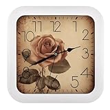 HEBVNJF Orologio da parete vintage retrò vintage rosa orologio quadrato silenzioso senza ticchettio per cucina soggiorno ufficio casa scrivania camera da letto