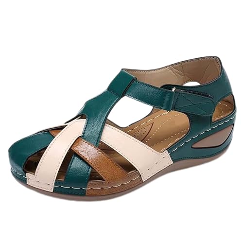 Dames Sandalen Zomer Mode Platform Met Orthopedische Ondersteuning  Comfortabele Strand Slippers Gesloten Teen Sandaal PU Lederen  Schoenen,Groen,US8/EU39 : Amazon.com.be: Mode