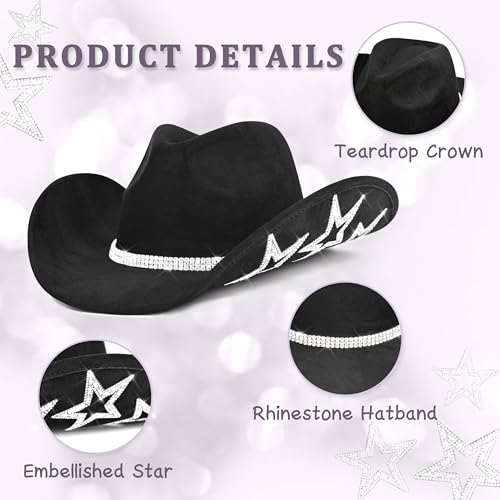 Image of Keilin Rhinestone Cowgirl Hat Disco Cowboy Hat Felt Western Nashville Bachelorette Party Hat for Teens and Adults