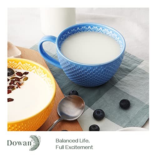 Dowan Coffee Mugs Set Of 4, 21 Oz Large Coffee Mugs With Handle, Soup Mugs With Exquisite Relief Craftsmanship For Latte, Cappuccino, Party, Housewarming Wedding Gifts, Vibrant Colors #TOP1