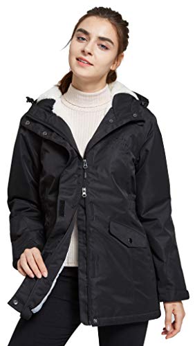 Svacuam Women's Winter Jacket Ski Jacket Waterproof Snowboarding Coats With Warm Fleece Inner Windproof Hooded(Black,M) #TOP4