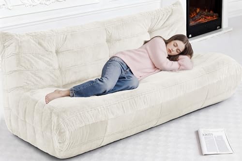 Image of Bean Bag 3-Seater Chair Big Sofa Beanbag Chair for Adults Fireside Chair Bean Bag Lounger with Memory Foam Filled for Home,Apartment or Gaming Venue（Beige Plush）