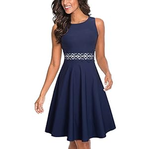 HOMEYEE vintage knielange cocktailjurk voor dames zonder mouwen, met bloemenpatroon en borduursels, UKA079