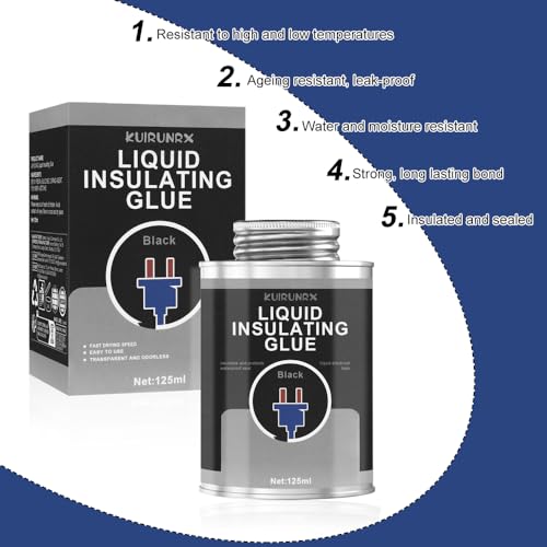 KUIRUNRX® Insulating Glue, Flüssiggummi Schwarz, 125ML Isolierband Schwarz, Hitzebeständiger Flüssiggummi Kabel Isolierung Flüssiges Isolierband für Kabel Isolierung Innen Außenbereich