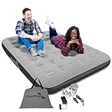 EnerPlex Never-Leak Camping Series Queen Camping Airbed with High Speed Pump Never Queen Size Air Mattress Single High Inflatable Blow Up Bed for Home Camping Travel 2-Year Warranty - Grey/Black