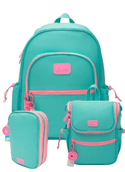 Kit Mochila Costas + Estojo + Lancheira Verde Água - Puket