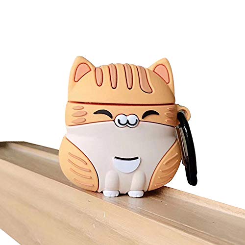 Image of Earphone Case for AirPods Pro /Pro 2, Cute Sitting Smiling Happy Lucky Cat Case Soft TPU Silicone Case, Lovely Yellow Grey Kitty AirPods Pro /AirPods Pro 2 Cover Protective Skin Protector -Yellow