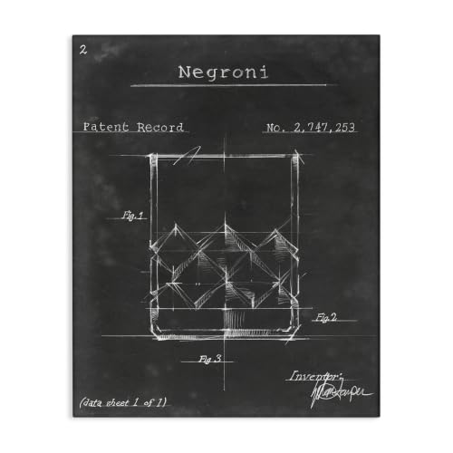 'Negroni Liquor Cocktail Glass Lines Diagram'| Canvas Art