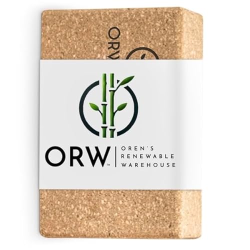 ORW Natural Cork Yoga Block – 9”x6”x3”, 1.5 lbs – Heavyweight, Non-Slip, Eco-Friendly – Dense Yoga Prop for All Levels