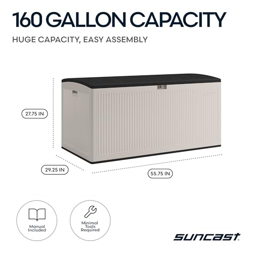 Suncast XL Deck Box, 160 Gal, Resin Reeded, Lockable, Iron Ore, French Gray - image 3