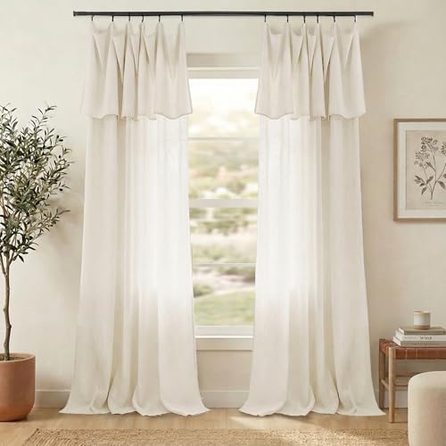 Linen Ruffle Farmhouse Curtains Cream Sheer Drop Cloth French Country Cottage Core Curtains for Living Room Bedroom 84 Inch Length 2 Panels Set