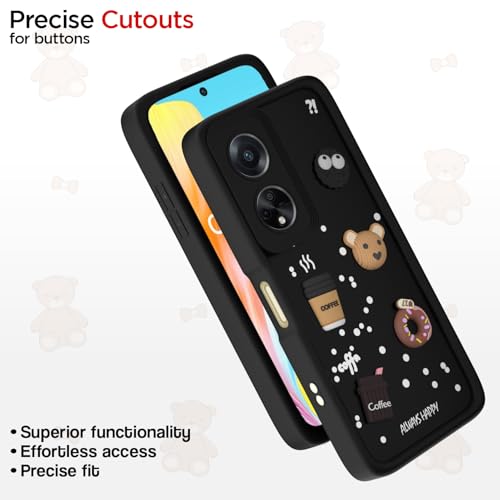 Image of Outlouders Back Cover for Oppo F23 5G | 3D Cartoon Bear Cute Fun Silicone Full Body Protection Bumper Case (Black)