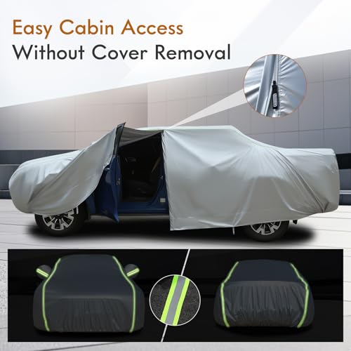 Image of Tecoom Hard Shell Truck Car Cover Waterproof UV-Proof Windproof Zipper Design with Straps Buckle Fit for Ford F150 Ram 1500 Chevy Silverado Toyota Tundra GMC Sierra Full Size Truck Length Up to 245 inch